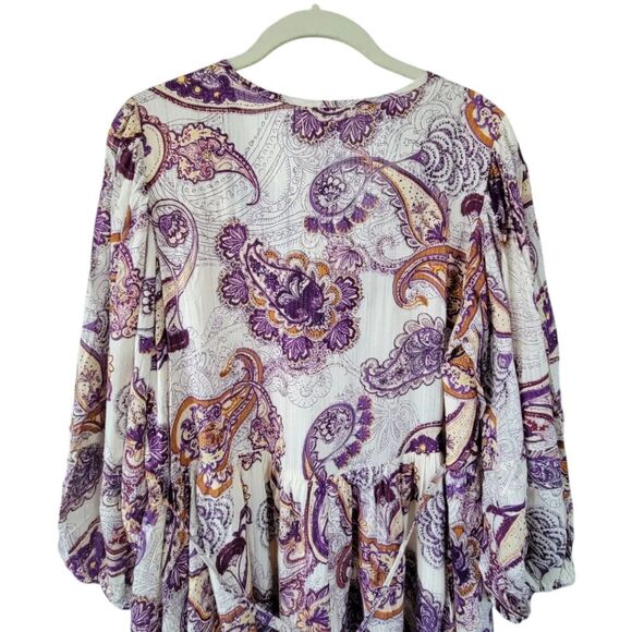 BAND OF THE FREE Sz M Cream Purple Paisley Lyonette Boho Flowy Mini Dress - Picture 6 of 16